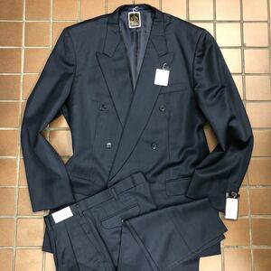  big size [ rare goods ] new goods * extra-large double-breasted suit / large size 5L A10/. road color * navy blue /no- Benz 2 tuck wool 100%/90 period suit style 