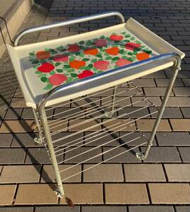 [No.311] retro pop 70*~80*S kitchen wagon 3 step fruit pattern Showa Retro Vintage tray with casters . present condition goods 