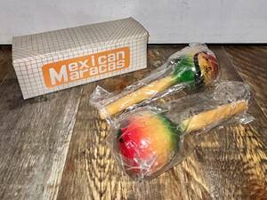 【No.350】Mexican Marakas メキシカンマラカス 丸型マラカス 楽器 ラスタカラー レゲエ マラカス 経年保管 未使用品