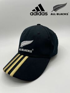 【良品】 adidas ALL BLACKS アディダス ラグビー ニュージーランド代表 オールブラックス キャップ 帽子 ワンサイズ フリー 黒 金 