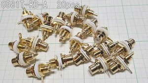 管理番号＝3K020　　RCAジャック　真鍮に金メッキ　　0581T-RB-A　20個セット（赤帯10個　黒帯10個）