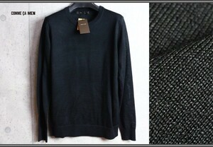 新品 コムサメン ウール混 配色 クルーネック ニット セーターM黒/COMME CA MEN/ハイゲージ