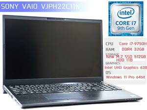 □【Core i7/第9世代/新品M.2 SSD/Win11】 SONY VAIO VJPH22C11N Core i7-9750H RAM 32GB M.2 512GB HDD 1TB UHD Graphics 630 □ W02-0119