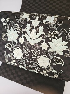 すずや■144新品未使用京都「Tomogisu Craft」正絹刺繍袋帯六通　黒茶系