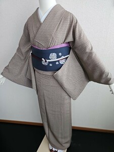 すずや■145正絹型染め江戸小紋　裄丈68.5cm 　樺茶系