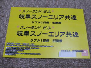 岐阜スノーエリア共通券　リフト1日券引換券　２枚