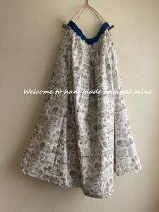 M-7　綿麻メルヘン猫の国ギャザースカート handmade