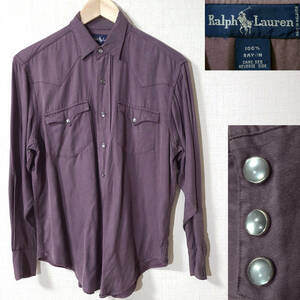 1000円 90s ラルフローレン レーヨン100% ウエスタンシャツ パープル 紫 Rayon Western shirt Ralph Lauren purple 