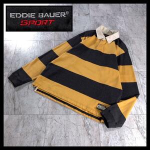 00s Eddie Bauer SPORT ラガーシャツ 太ボーダー 黄色 M