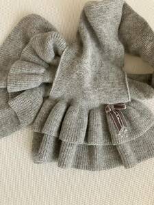  beautiful goods Familia muffler made in Japan gray frill wool Anne gola ribbon lame scarf neck warmer fur tippet 