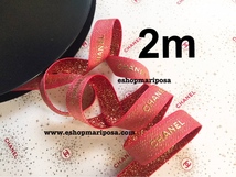 ◆シャネルラッピングリボン 2m キラキラ 素敵なラメリボン 赤/ピンク 2メートル ホリデー限定 ゴールドロゴ 包装用 ヘアアクセサリー_画像1