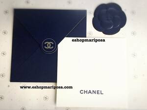 シャネル 封筒 & メッセージカードセット+カメリアシール 紺色 ココマーク ネイビー CHANELロゴ入り ラッピングリボンや包装紙と一緒に