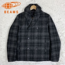 BEAMS ビームス ショールカラー ウールメルトン Pコート ピーコート チェック柄 M メンズ_画像1