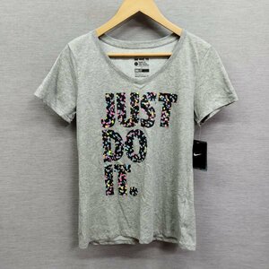 A366 NIKE ナイキ Tシャツ Vネック 半袖 カットソー タグ付き フロント プリント DRI FIT スポーツ トレーニング レディース グレー L