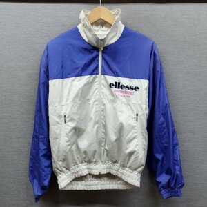 A534 ELLESSE エレッセ ナイロン ジャケット ジャンパー ホワイト パープル 裏起毛 レトロ ロゴ ブルゾン ハイネック メンズ サイズ S