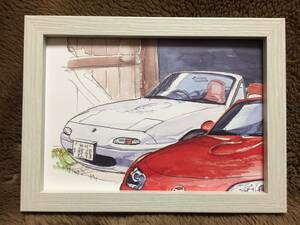 BOWイラスト ユーノス ロードスター NA 額付き カレンダーカッティング 額サイズ約15×20cm マツダ EUNOS MAZDA Roadster