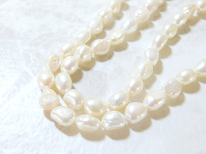 大粒バロック真珠●ロング ネックレス●定番 シンプル●パール ホワイト