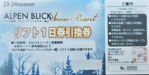 【大人1枚価格】池の平温泉アルペンブリックスキー場大人全日リフト1日引換券1枚（数量3）