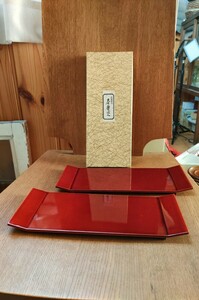 ★ 春慶塗 長角皿 2枚セット 木製 漆器 飛騨高山 皿 ブラウン 両折上皿 菓子器 菓子皿 天然木 朝倉盛皿 大名盛皿 すし盛台 まな板 げた皿