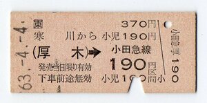 ＪＲ東日本　寒川駅　Ｂ型硬券乗車券＋＠ＪＲマルス乗車券２枚セット