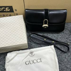 383.◎1円スタート◎GUCCI オールドグッチ ショルダーバッグ クラッチバッグ エナメル 黒 ブラック ゴールド金具 ヴィンテージ【70135】