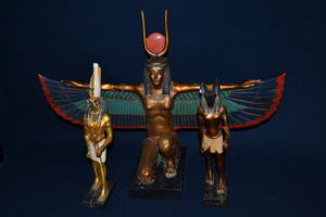 2068【エジプト】古代エジプト　神々　ハトフル女神　ホルス神　アヌビス神　置物　