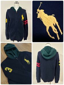 名作 本物 POLO RALPH LAUREN ポロ ラルフローレン ジップアップ ニット パーカー セーター L (14-16) 160/80 キッズ ジュニア レディース