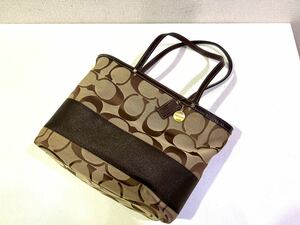 【美品】 コーチ ハンドバッグ 10124 キャンバス×レザー ラージシグネチャー COACH 100サイズ（121）