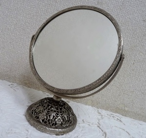 (*BM) Victoria n retro mirror mirror put type height 17. both sides magnifying glass antique style Vintage manner leaning type metal frame marble 