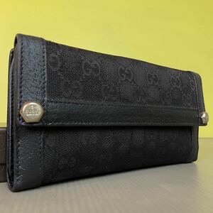 1円〜【美品】 GUCCI グッチ レザー マーモント GG ウォレット 長財布 インターロッキング シマ キャンパス ブラック■２つ折