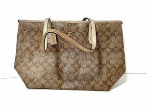 【中古】COACH コーチ　トートバッグ　カバン　シグネチャーキャンバス　ベージュ