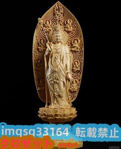 仏師で仕上げ品 高43cm 精密彫刻 仏教工芸品 総檜材 極上品 月光観音菩薩立像