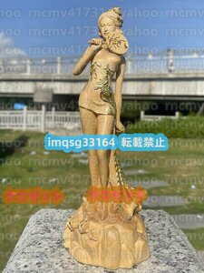 置物 木彫り 切金 精密彫刻 美女像 美人立像 美品 極上彫