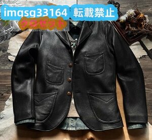 XL(40) 1.3mm ディアスキン ブラック レザージャケット サイズ選択可 鹿革 ダリウススタイル テーラード・サックコート
