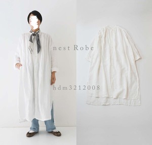 美品 2023ss nest Robe ネストローブ リネン近江晒 バンドカラーシャツワンピース #0