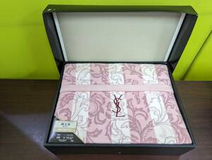 58410 イヴサンローラン 綿毛布 未使用 箱付き 140×200㎝ シングルサイズ ピンク YVES SAINT LAURENT