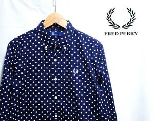 ☆FRED PERRY　☆フレッドペリー　☆ヒットユニオン㈱　☆ドット柄　☆ボタンダウンシャツ　☆ネイビー　☆メンズ　☆S　