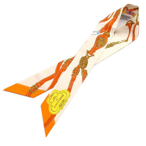 エルメス スカーフ HERMES シルク ツイリー BRIDES DE GALA APPLIQUE クリームxオレンジ レディース 063940S T-YJH06101
