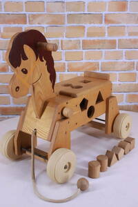 レトロ! 木馬 子供おもちゃ Heiwa 積み木付き 乗用玩具 アンティーク品 木製 中古現状品■(F8704)