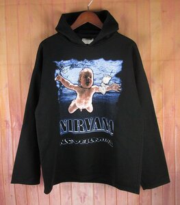 LAW8063 NIRVANA ニルヴァーナ スウェットパーカー 遺書 NEW LINE ロックT ブラック L