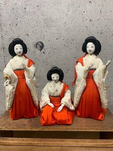 【結】時代 古代 ひな人形 雛人形 三人官女 共箱 お内裏様 お雛様 日本人形 骨董品 古美術 アンティーク