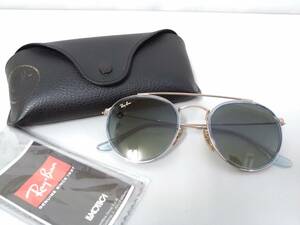 【美品】Ray-Ban レイバン ダブルブリッジ RB3467 サングラス/クロス ケース付き/ピンクゴールド×ブラックカラー/アイウェア/02SH010802