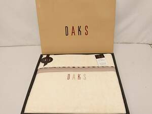 【新品】DAKS ダックス 綿毛布/140×200cm/寝具/掛布団/刺繍ロゴ/チェックライン/アイボリー系/シングルサイズ/掛けふとん/LYP31-10