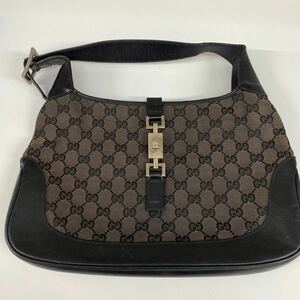 A1 【中古品】GUCCI GGキャンバス ジャッキー レザー ショルダーバッグ ブラック ハンドバッグ グッチ ワンショルダーバッグ 