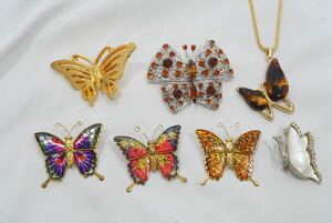 B592 蝶々 バタフライ 昆虫 ヴィンテージ ブローチ ネックレス 7点セット アクセサリー 大量 まとめて おまとめ まとめ売り 装飾品