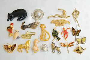 C145 ジャンク品 アニマル 昆虫 人像など 海外製含む ヴィンテージ ブローチ 20点セット アクセサリー 大量 まとめて おまとめ まとめ売り