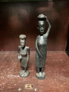 海外雑貨【２つセット】置物 アフリカ　アンティーク　コレクション　レトロ　彫刻　古美術 インテリア　オブジェ　民族　