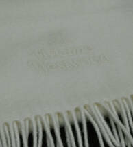 R72★美品 良品 Vivienne Westwood ヴィヴィアン ウエストウッド ロゴ刺繍 ウール フリンジ マフラー 2枚セット ホワイト チャコールグレー_画像5