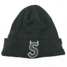 R44★良品 22AW Supreme シュプリーム NEW ERA ニューエラ S Logo Beanie ニット帽 デビル ツノ S ロゴ ビーニー ニット キャップ CAP 黒_画像2