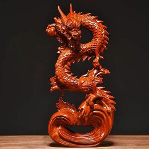 龍置物実木家居居間動物装飾工芸品 高さ20cm